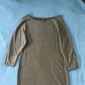 MSK brown glitter zipper cuff A-line dress medium